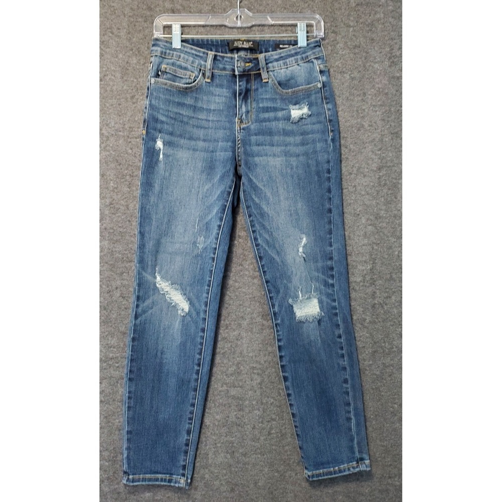 Judy Blue Jeans Womens 28x26 Blue Relaxed Fit Distressed Stretch Denim EUC